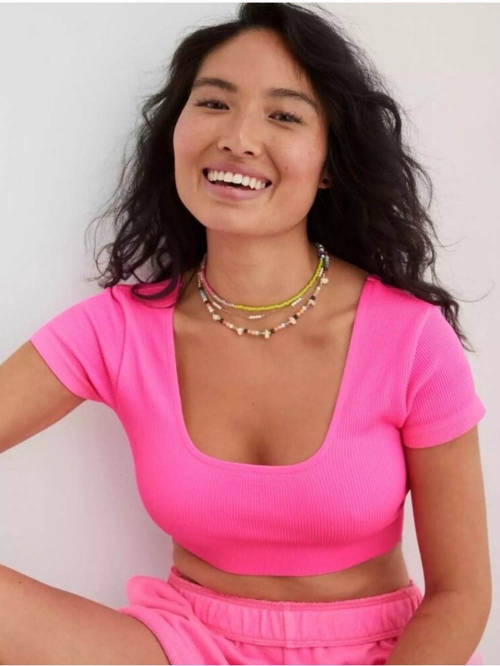 Aerie Real Good Hot Pink Ribbed Criss Cross Strappy Back Crop Top